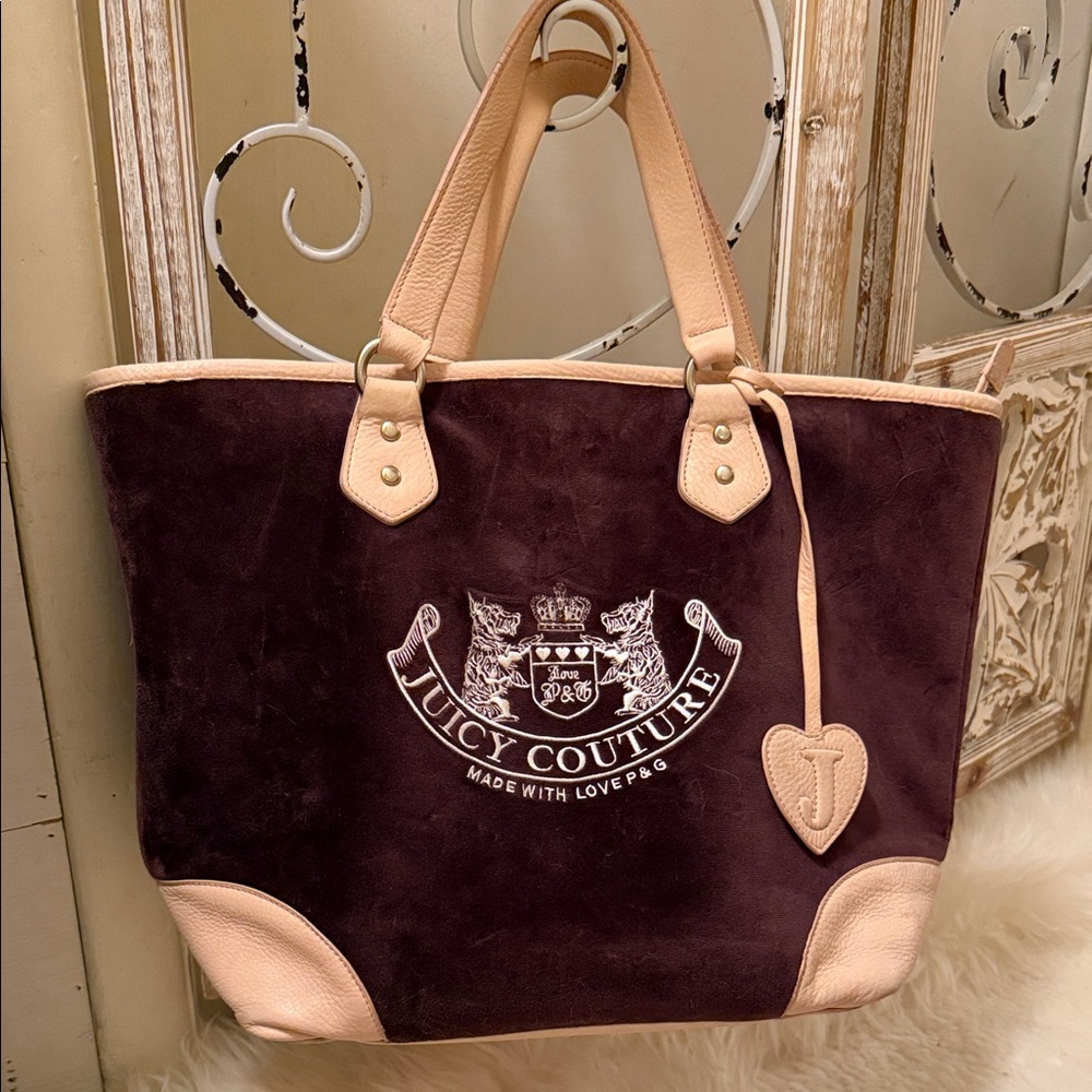 Authentic Y2K Vintage Juicy Couture Chocolate/ Burgundy Brown & Peach Tote